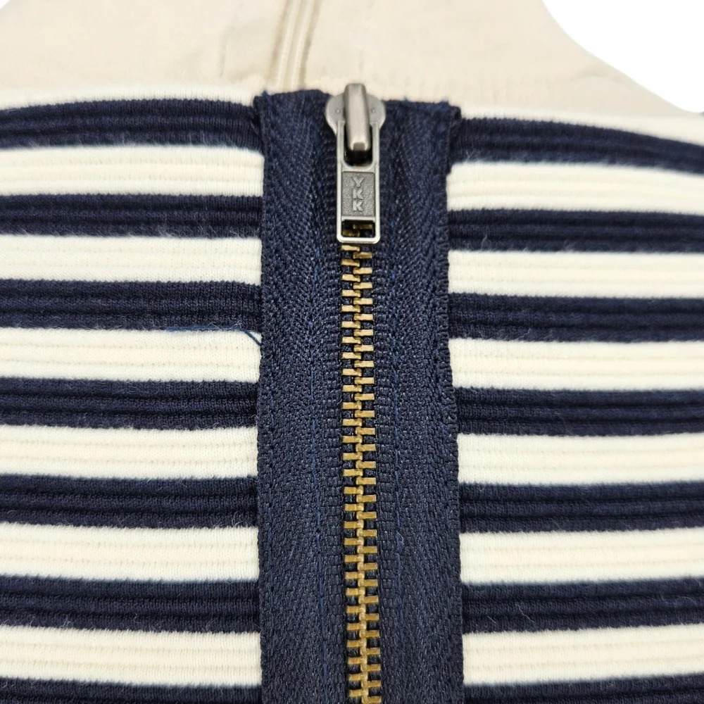 Madewell Shirt Navy Blue Stripe 3/4 Sleeve Zip Gallerist Ponte Top XS - Picture 5 of 8